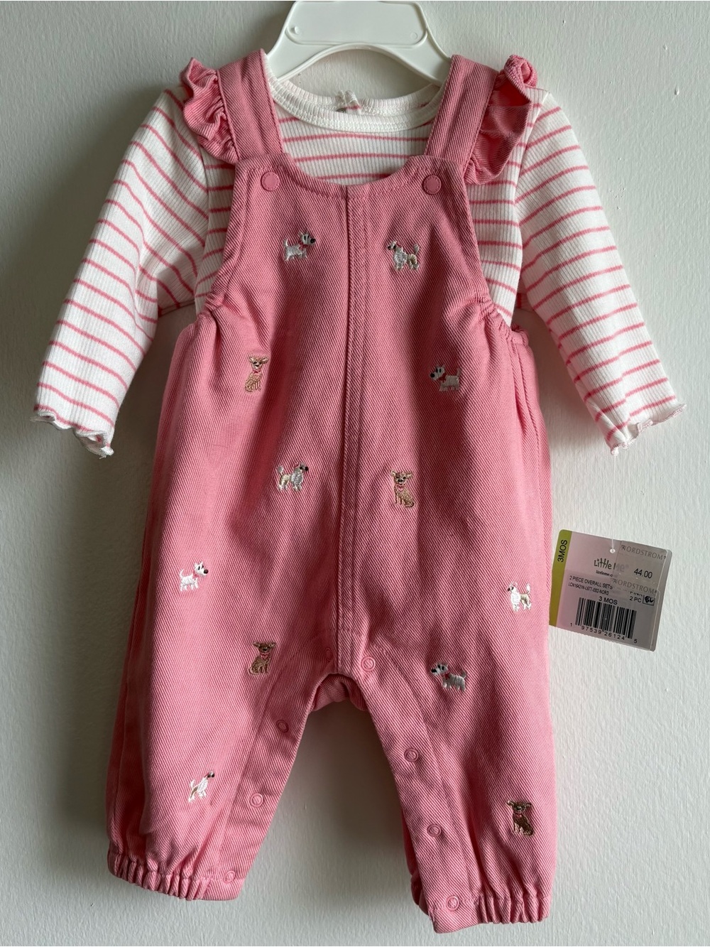 Little Me Pink Embroidered Puppy Overalls for Baby 3 months BNWT - Cute Playwear